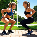 **

A dynamic split-screen image. On one side, a person powerfully doing squats with visible muscle definition, symbolizing anaerobic exercise. On the other side, a person joyfully jogging in a park under a sunny sky, representing aerobic exercise. Text overlay: "Anaerobic & Aerobic: The Ultimate Duo for Your Ideal Body!" Emphasize energy and motivation.

**