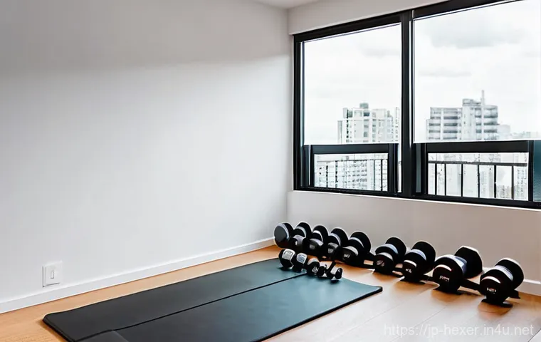 근력 운동용 고중량 덤벨 추천 - **Prompt 1: Dynamic Home Workout Session**
    A vibrant, eye-level photograph of a person in their ...