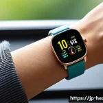 체지방 측정 스마트워치 TOP 5 - A sleek and modern smartwatch on a Japanese person's wrist, displaying body fat percentage and heart...